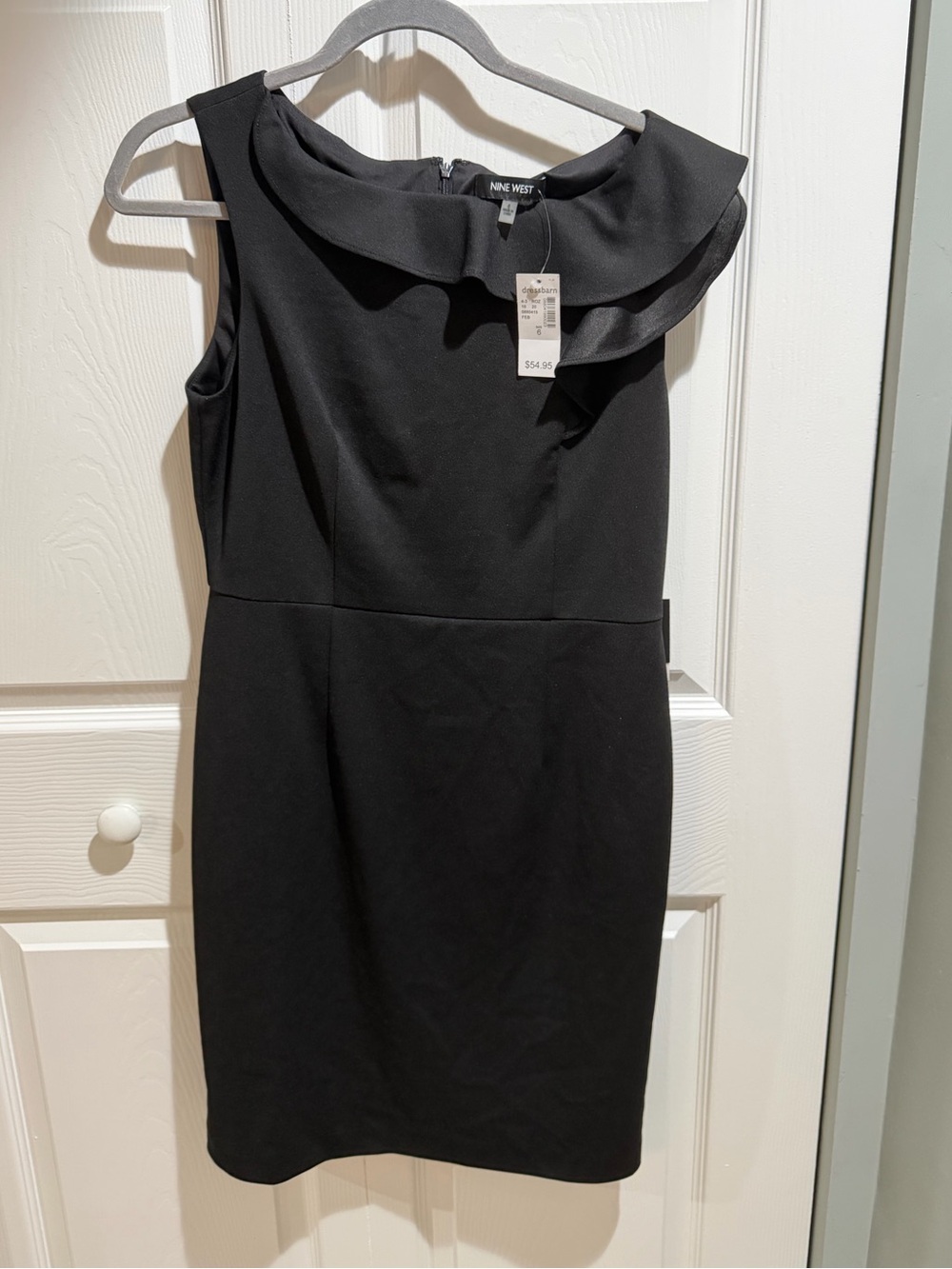 Nine West Black Sleeveless Sheath Dress with Folded Statement Collar